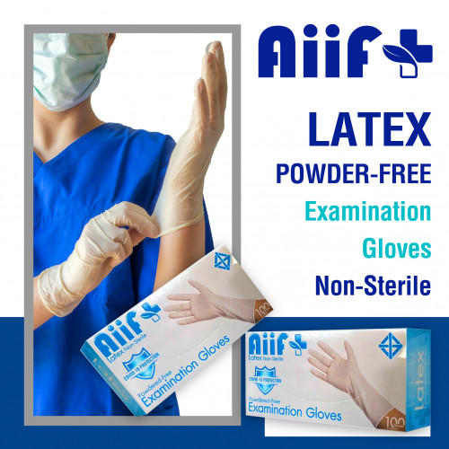 ถุงมือยาง Aiif Plus Latex Powder-Free Examination Gloves ชนิดไม่มีแป้ง ขนาด S