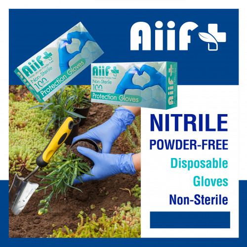 ถุงมือยาง Aiif Plus Nitrile  Powder-Free Disposable Gloves  ชนิดไม่มีแป้ง ขนาด S