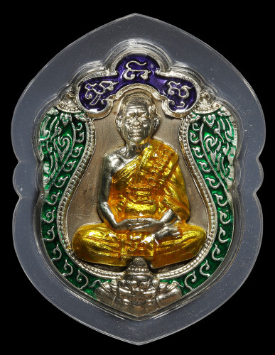 เหรียญเสมา ลป.บัว รุ่น ฉลองครบ 7 รอบ ออกวัดเกาะตะเคียน ปี 53 เนื้อนวะ หน้าเงิน กนกเขียว No.391