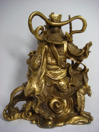 เทพเจ้า ไฉ่ซิ้งเอี๊ย ขนาด 9x9 นิ้ว ปางบู๊ประทับพยัคฆา (นั่งเสือ) เนื้อสัตตะโลหะ 1