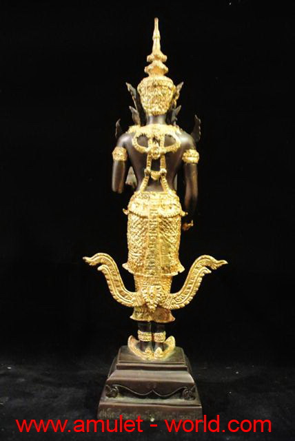 พระสยามเทวาธิราช หลวงพ่อสมควร วัดถือน้ำ ปิดทองเครื่องทรง สูง 14.5 นิ้ว เนื้อโลหะผสม 2