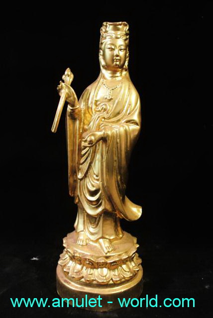 พระแม่กวนอิม เนื้อสัตตะโลหะ ปิดทองคำเปลวแท้ สูง 11.5 นิ้ว ศิลป์สวย