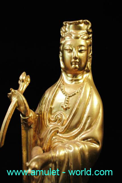 พระแม่กวนอิม เนื้อสัตตะโลหะ ปิดทองคำเปลวแท้ สูง 11.5 นิ้ว ศิลป์สวย 2