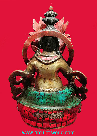 เทพเจ้าไฉ่เซ่งเอี๊ย หน้าตัก 4.5 นิ้ว เนื้อสัตตะโลหะ ปิดทับด้วยหินสีธิเบต ทำพิธีและนำเข้าจากธิเบต 4