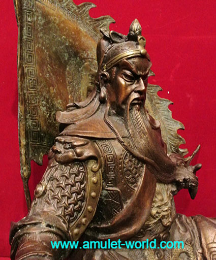 เทพเจ้ากวนอู นั่งบัญชาการรบ ทำพิธีและนำเข้าจากจีน เนื้อสัตตะโลหะ รมน้ำตาลแดง (องค์ที่ 2) สวย 3