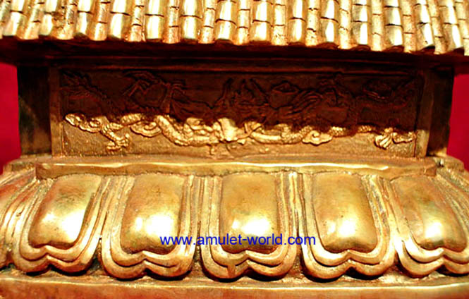 พระพุทธธิเบต ประทับนั่งบนบัลลังก์ซุ้ม เนื้อสัตตะโลหะกะไหล่ทอง สวย 5