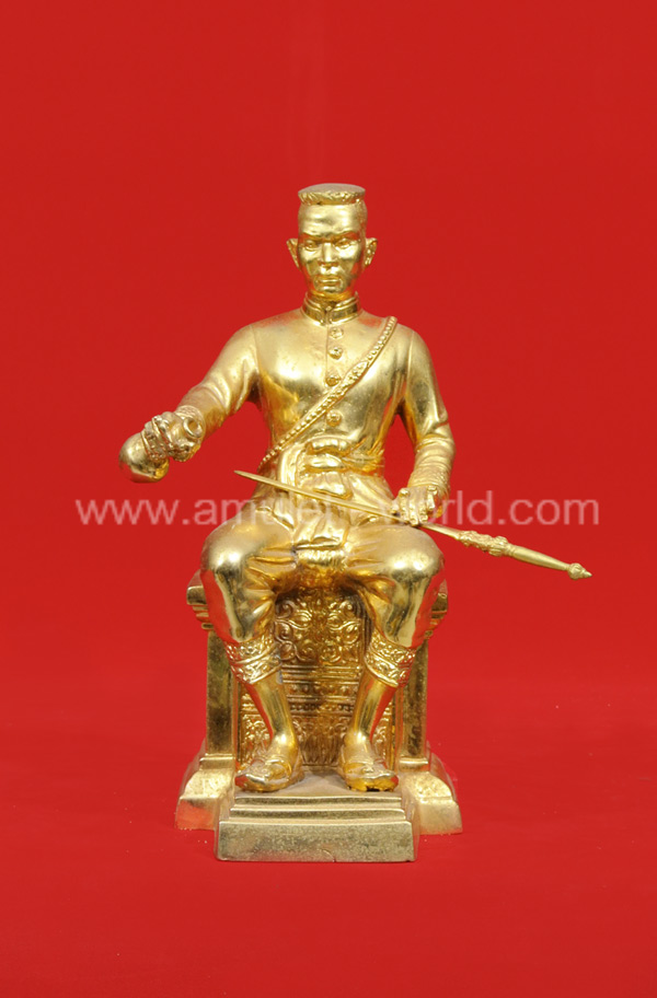 รูปหล่อ พระบรมรูป พระนเรศวรมหาราช เนื้อกะไหล่ทอง หน้าตัก 5 นิ้ว