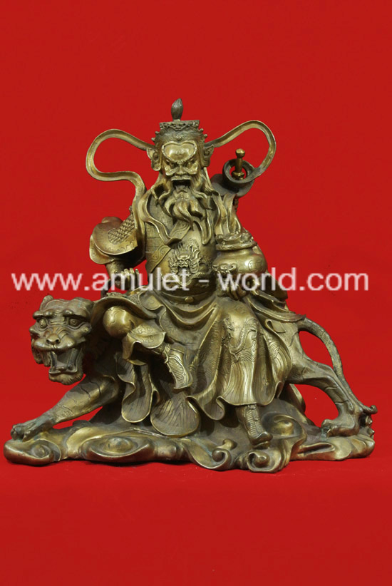 เทพเจ้าไฉ่เซ้งขี่เสือ ปางบู๊ เก่ามาก เนื้อสัตตะโลหะ องค์ใหญ่มาก 1