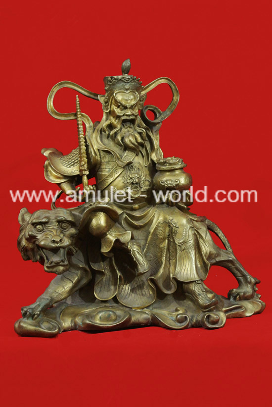 เทพเจ้าไฉ่เซ้งขี่เสือ ปางบู๊ เก่ามาก เนื้อสัตตะโลหะ องค์ใหญ่มาก 2