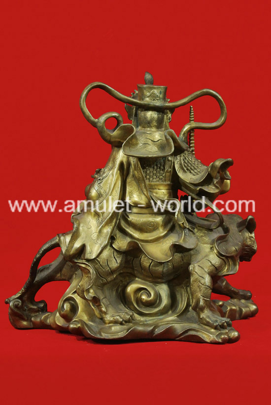 เทพเจ้าไฉ่เซ้งขี่เสือ ปางบู๊ เก่ามาก เนื้อสัตตะโลหะ องค์ใหญ่มาก 3