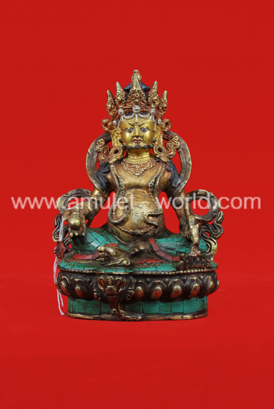 เทพเจ้าไฉ่เซ้งธิเบตเนื้อสำริด ปิดหินสีเทอร์ควอยส์ และหินปะการังแดง นำเข้าจากธิเบต ผ่านพิธีเบิกเนตรแล