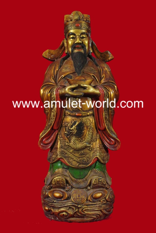 เทพเจ้าไฉ่เส่งเอี๊ย ถือก้อนทอง เนื้อสำริดเพ้นสีเก่า สวยสุดๆ หายากมากครับ