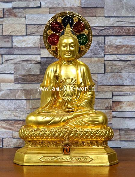 พระศรีศากยมุณีพุทธเจ้า วัดมังกรกมลาวาส สธ. ปี2539 หน้าตัก 9 นิ้ว เนื้อโลหะผสมปิดทอง