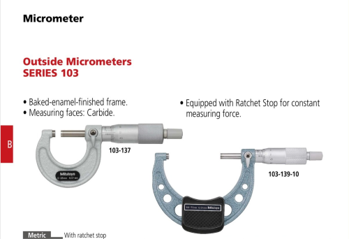 Outside Micrometers Series 103 No.103-129 0-25mm(.001mm) 1