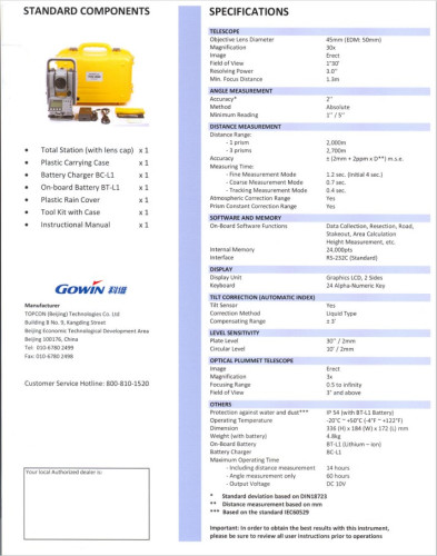 กล้อง TOTAL STATION GOWIN รุ่น TKS-202 สภาพ 90 เปอร์เซ็นต์ 7