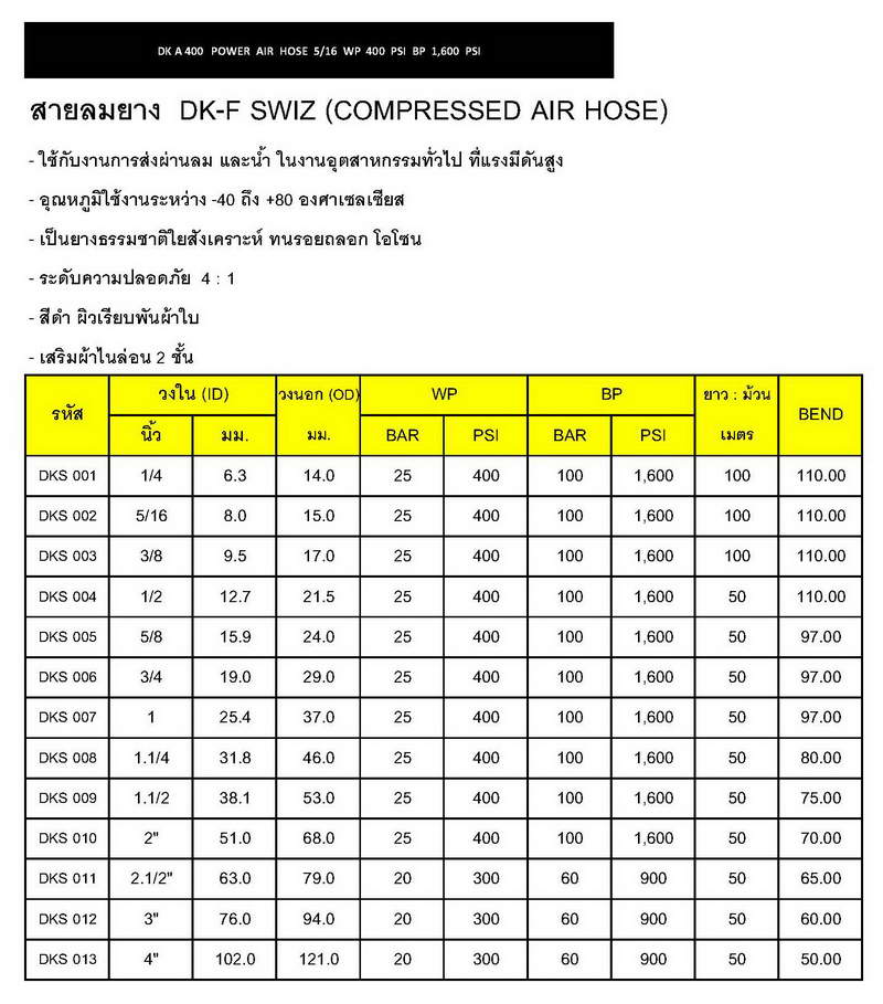 สายลมยาง DK-F SWIZ 2 ชั้น (COMPRESSED AIR HOSE) 8