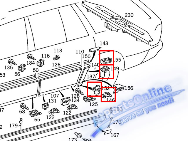 Auto Pro. กิ๊บล็อคกาบบังโกลนหลัง สำหรับรถเบนซ์ W124 200E 230E 260E 280E 300E 500E 230TE E220 E280 4