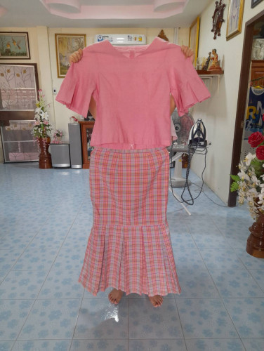 ชุดผ้าฝ้าย  สีชมพู ไซต์ XL