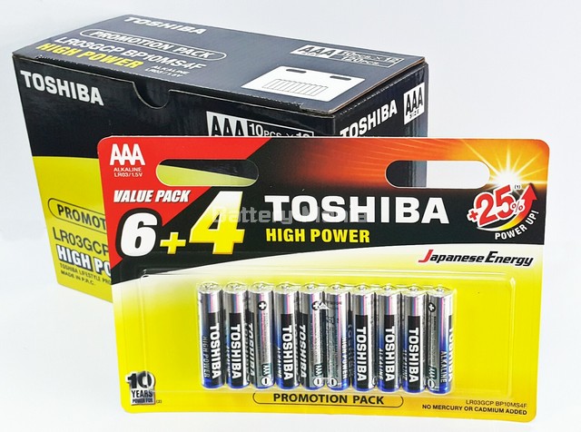 ถ่านอัลคาไลน์ AAA แพ็ค 10 ก้อน Toshiba Alkaline High Power LR03GCP BP10 1 กล่อง ออกใบกำกับภาษีได้