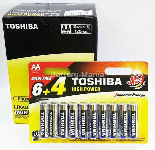 ถ่านอัลคาไลน์ AA แพ็ค 10 ก้อน Toshiba Alkaline High Power LR06GCP BP10 1 กล่อง