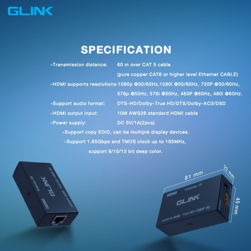 GLINK HDMI To Lan Extender 1080p รุ่น GL032 อุปกรณ์แปลงสัญญาณภาพ HDMI