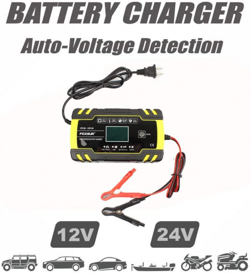เครื่องชาร์จแบตเตอรี่อัจฉริยะ 12V 8A 24V 4A Pulse Repair Charger FOXSUR Car Battery Charger FBC12240