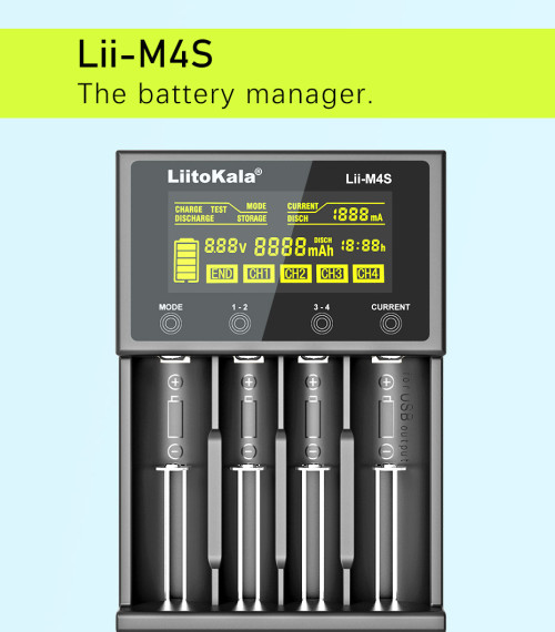 Liitokala lii-M4s เครื่องชาร์จแบตและ Power Bank ในตัว 4 ราง พร้อมหน้าจอ LCD มีเสียงเตือน ฟรีสาย type