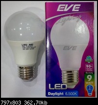 หลอดแอลอีดี EVE LED 9 วัตต์ แสงขาว เดย์ไลท์ อีฟ รับประกัน1ปี