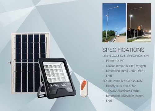 สปอร์ตไลท์ โซล่าเซล แสงขาว Sportlight Solarcel 200W GATA รับประกัน 1ปี