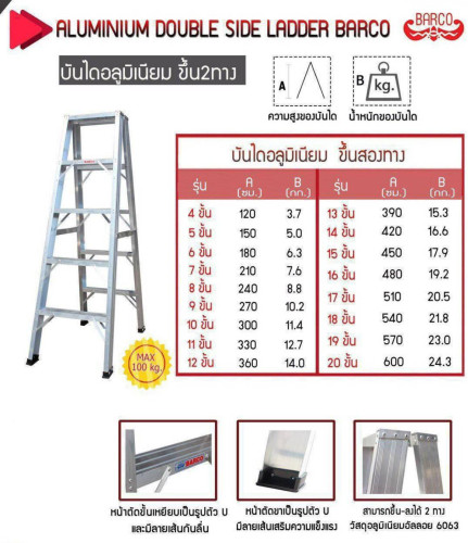 บันไดอลูมิเนียม 5ขั้น ขึ้นสองทาง รับน้ำหนัก120กิโล BARCO
