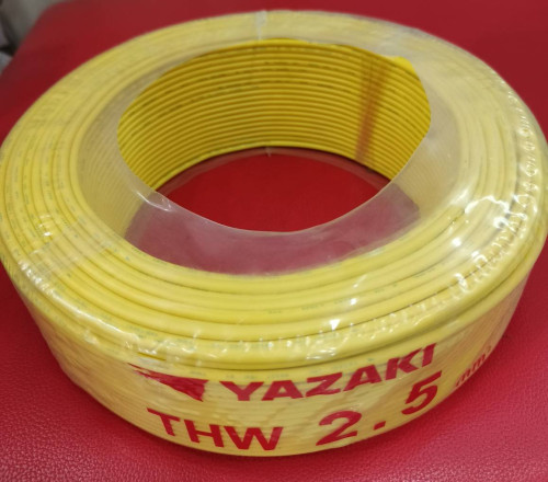 สาย THW 2.5mm ยาซากิ yazaki  100เมตร สีเหลือง