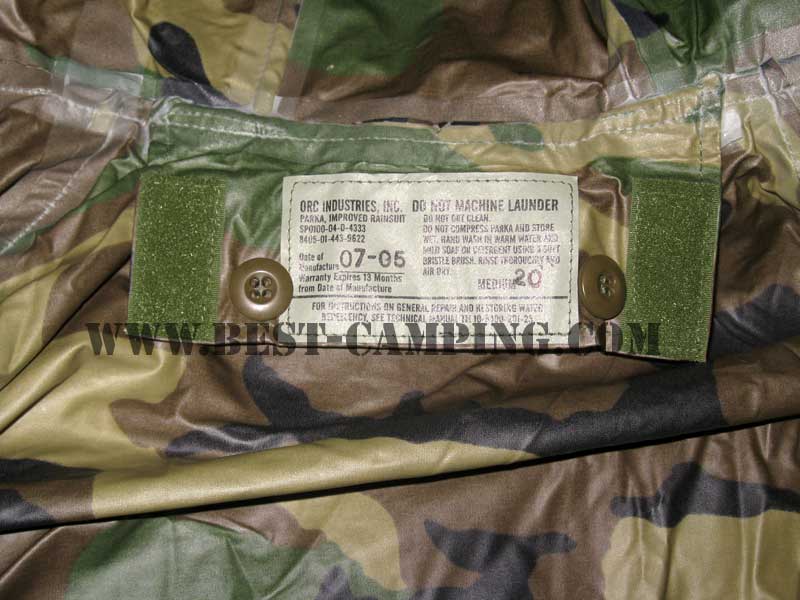 UNIFORM PARKA, IMPROVED RAINSUIT by ORC INDUSTRIES, INC.(ชุดกันฝนลายพรางวู๊ดแลนด์) 4