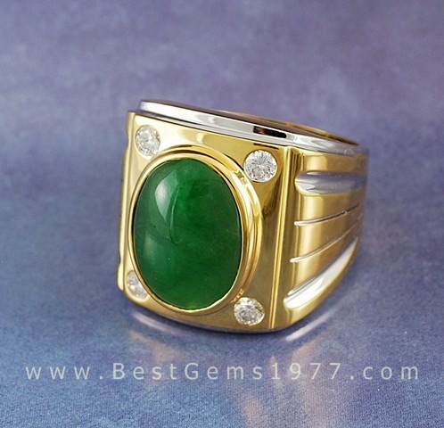 RA272 แหวนหยกพม่า ฝังเพชร 4มุม 2