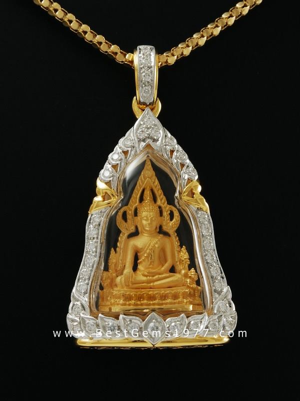 M721-1328 พระพุทธชินราชทองคำ รุ่นมหาลาภ ในตลับทองล้อมเพชร