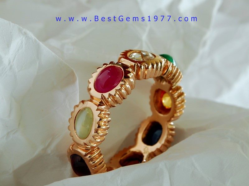 0190406BT แหวนนพเก้าสั่งทำ ตัวเรือนทองชมพู 18K