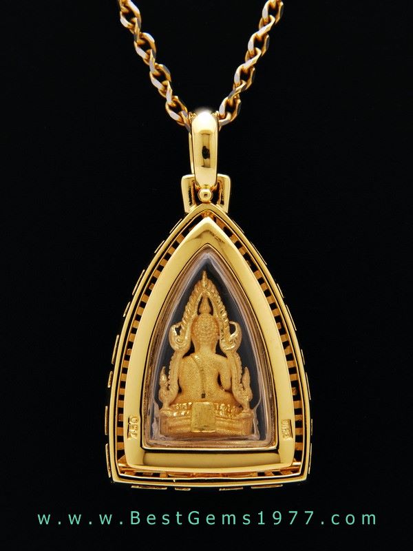 M784-2726/I พระพุทธชินราชทองแท้ รุ่นมหาจักรพรรดิ 2555 ในกรอบทองฉลุลายจีน 2