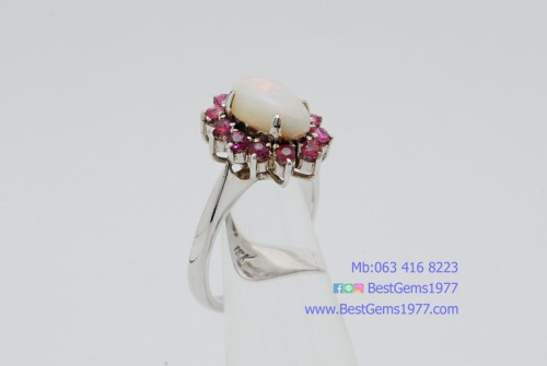 RL แหวนแฟนซียุค 70 ฝังโอปอล ล้อมทับทิมแท้ 2