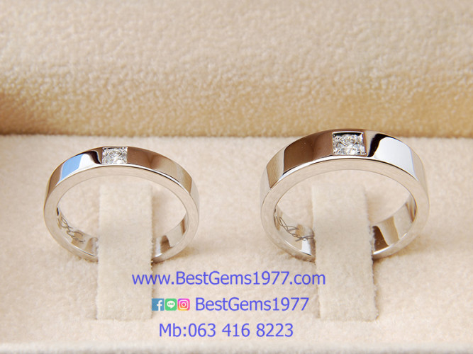 0220629 งานรับสั่งทำแหวนคู่แต่งงาน ตัวเรือนทองขาวฝังเพชรเบลเยี่ยมแท้ 1