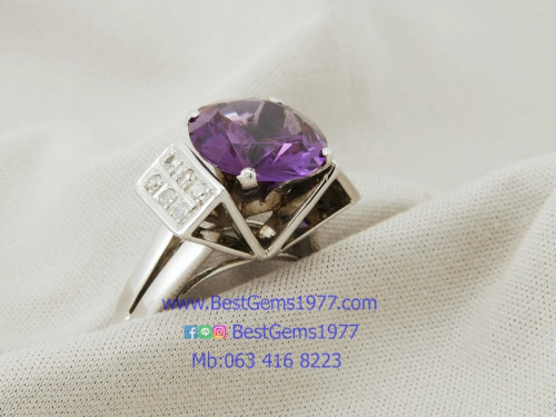 BNP แหวนแฟนซียุค 70แท้ พลอย 3สี เพชรเหลี่ยมกุหลาบ 2