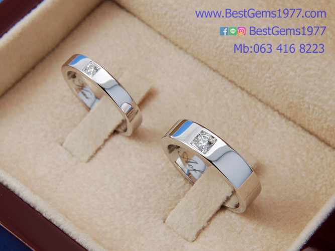0220629 งานรับสั่งทำแหวนคู่แต่งงาน ตัวเรือนทองขาวฝังเพชรเบลเยี่ยมแท้ 2