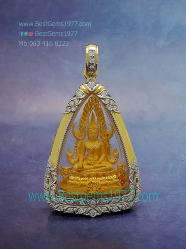 0250428BR งานกรอบกันน้ำสั่งทำสำหรับบรรจุพระพุทธชินราช ฝังเพชรแท้