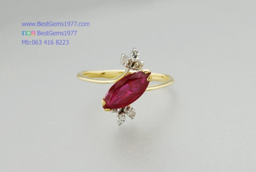 RA297 แหวนหัวทับทิมทรบเมล็ดข้าว