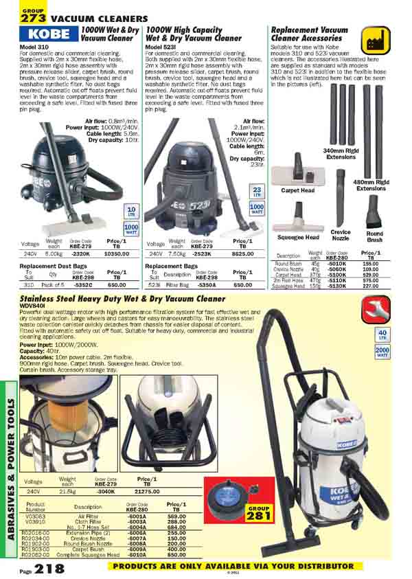 เครื่องมือช่างหมวด VACUUM CLEANERS หน้า 218