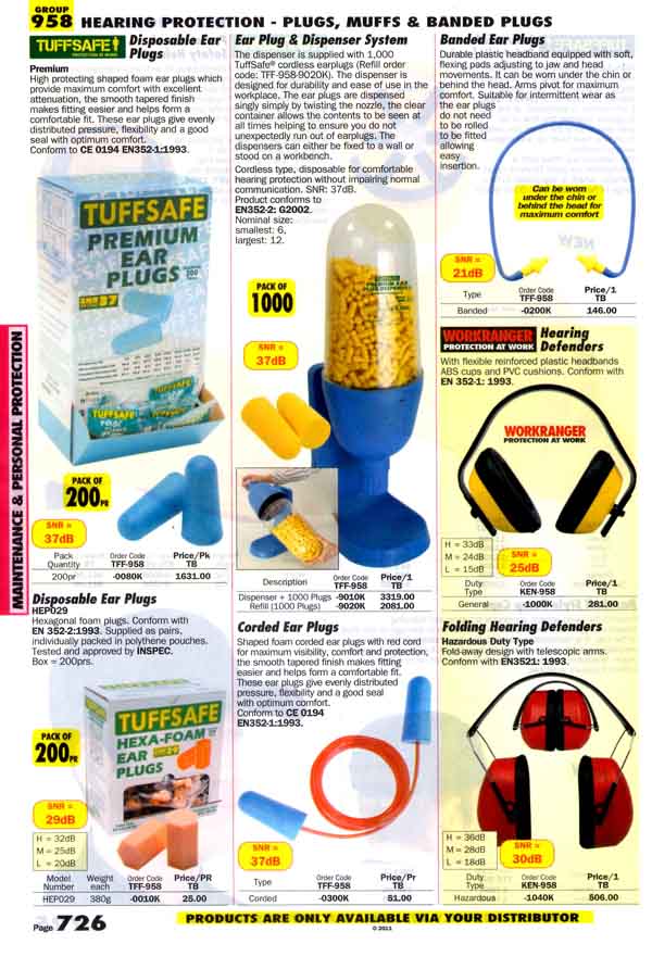 เครื่องมือช่างหมวด HEARING PROTECTION - PLUGS, MUFFS AND BANDED PLUGS หน้า 726