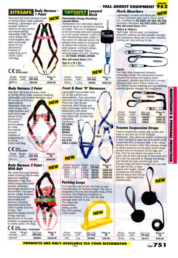 เครื่องมือช่างหมวด FALL ARREST EQUIPMANT หน้า 751