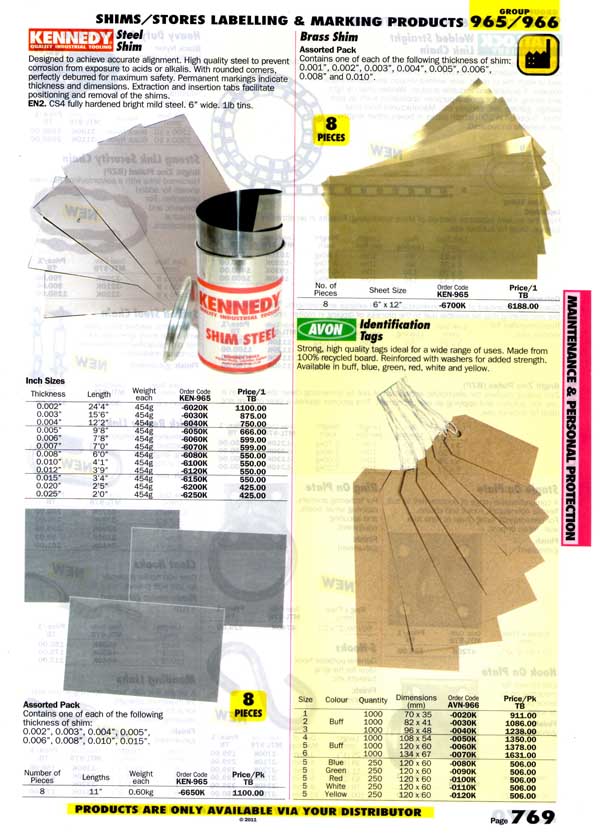เครื่องมือช่างหมวด SHIMS/STORES LABELLING AND MARKING PRODUCTS หน้า 769