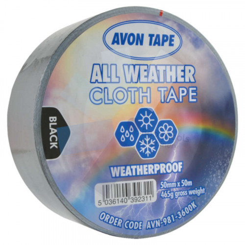 Avon Black Polyethylene All Weather Cloth Tape - 50mm x 50m AVN9813600K