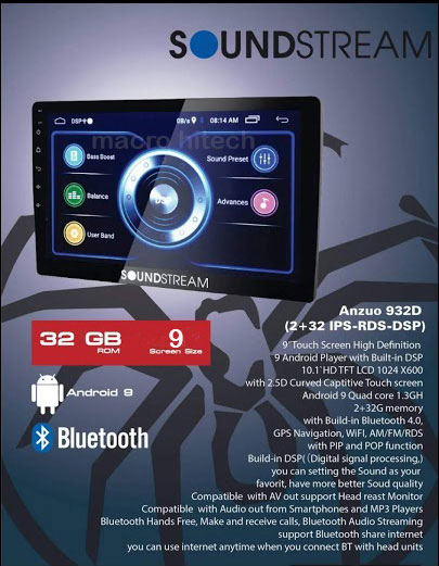 จอแอนดรอยด์ soundstream android version.9 DSPในตัว Ram2gb Rom32 quad core 1.3Ghzจอแอนดรอยด์ติดรถยนต์