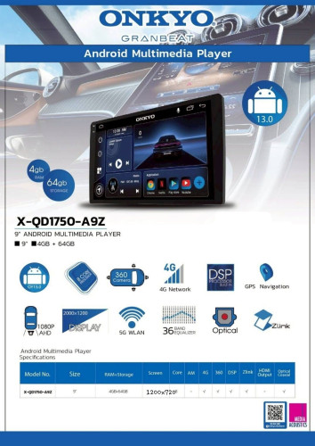 ONKYO X-QD1750 จอแอนดรอยติดรถยนต์ ขนาด9นิ้ว รองรับใส่ซิมเน็ต รองรับกล้อง 360