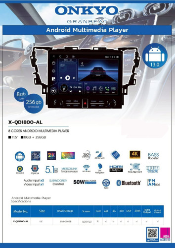 ONKYO X-QD1800-AL จอแอนดรอยตรงรุ่น สำหรับรถ toyota alphard ตรงรุ่น ขนาดจอ 11.5 นิ้ว จอคมจัด ชัดตาแตก
